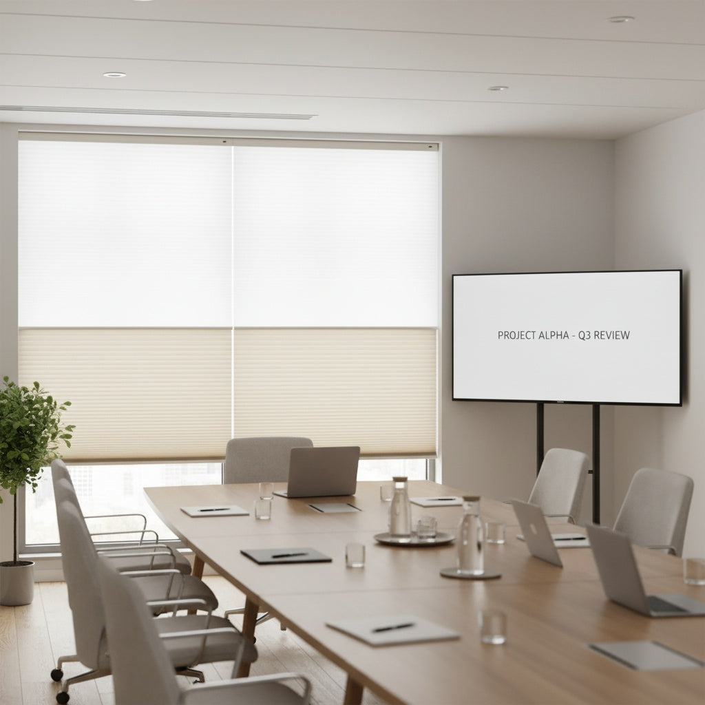 Smart Electric Remote Honeycomb Blinds Double-Fabric Cordless Easy No-Drill Mount