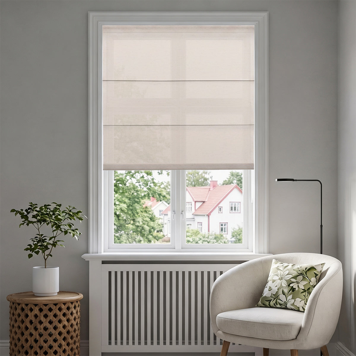 Romantische Rollos für Fenster, ohne Bohren, schnurlose, lichtdurchlässige Rollos, Sondermaß, bedruckt, Slub-Leinen, Natur