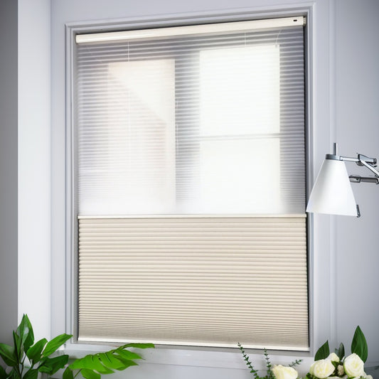 Smart Electric Remote Honeycomb Blinds Double-Fabric Cordless Easy No-Drill Mount