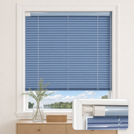 25mm No Drill Aluminum Venetian Blinds Shiny Finish Waterproof Bead Lift Window Shades for Bathroom Kitchen Custom Size Easy Clean