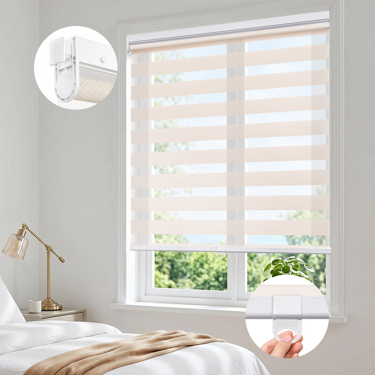 Textured Woven Zebra Blinds, Premium Dual Layer Waterproof Roller Shades for Modern Home Decor