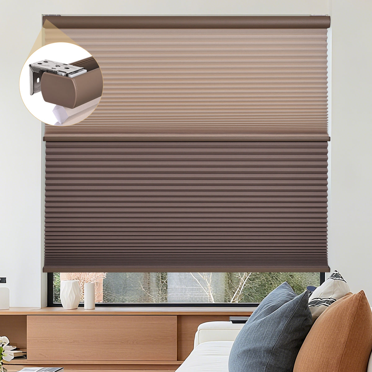 Kabellose Wabenplissees, lichtdurchlässig und verdunkelnd, doppellagig, mit Geräuschdämmung und UV-Schutz, ideal für Zuhause und Büro, individuell anpassbare Größe