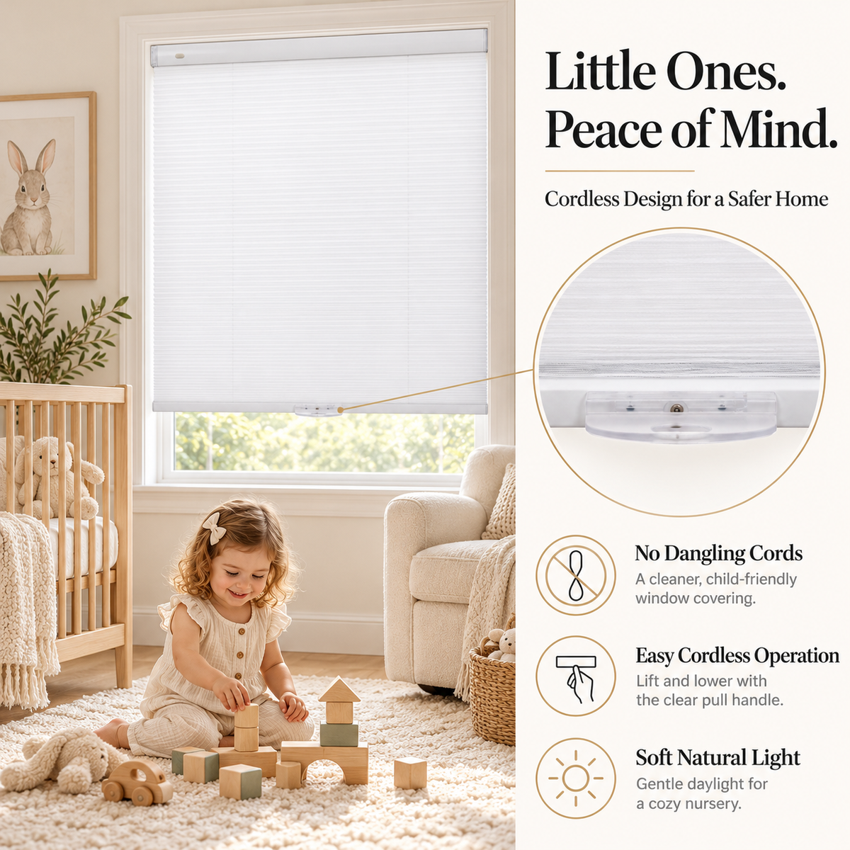 Custom No-Drill Cordless Sheer Cellular Shades – 25mm Honeycomb Blinds