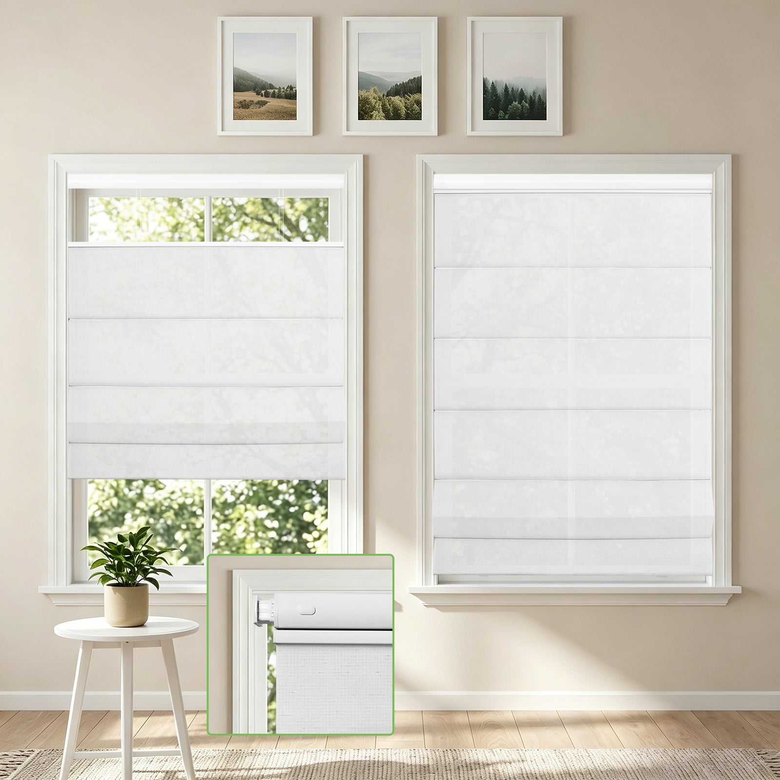 Drill-Free Cordless Roman Shade – Light Filtering Privacy Top Down Bottom Up