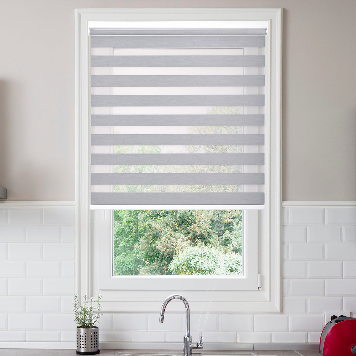 No-Drill Custom Zebra Blinds – Cordless, Dual-Layer, 80% Blackout Roller Shades