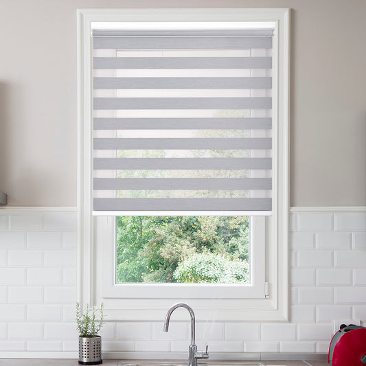 Customize No Drill Zebra Blinds No Tools Zebra Shades Cordless Roller Shades for Windows Dual Layer Roller Blinds Room Darkening Custom Size for Indoor, 80% Blackout