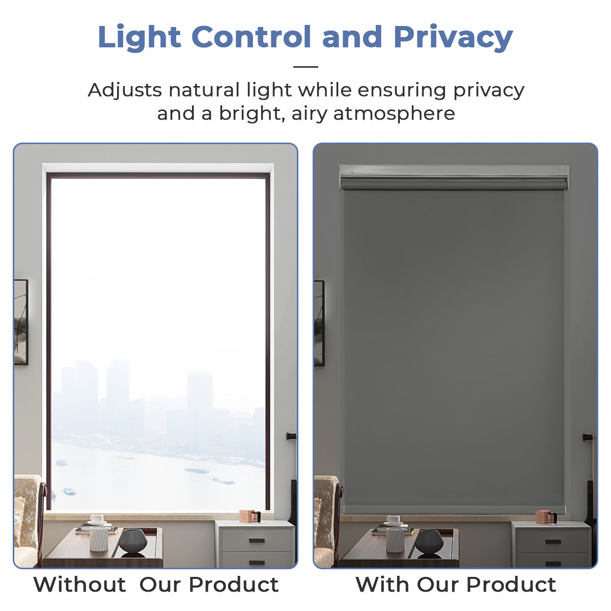 No Drill Cordless Roller Shades No Tools 100% Blackout Roller Windows Blinds Waterproof Fabric Privacy Blinds Thermal Insulated Tension Shades for Home Office