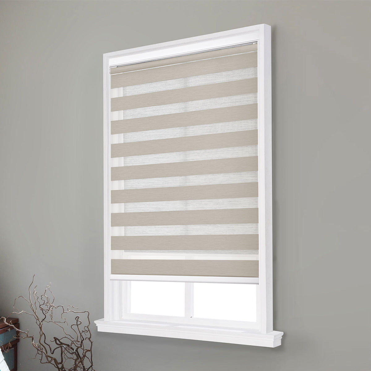 No-Drill Custom Zebra Blinds – Cordless, Dual-Layer, 80% Blackout Roller Shades