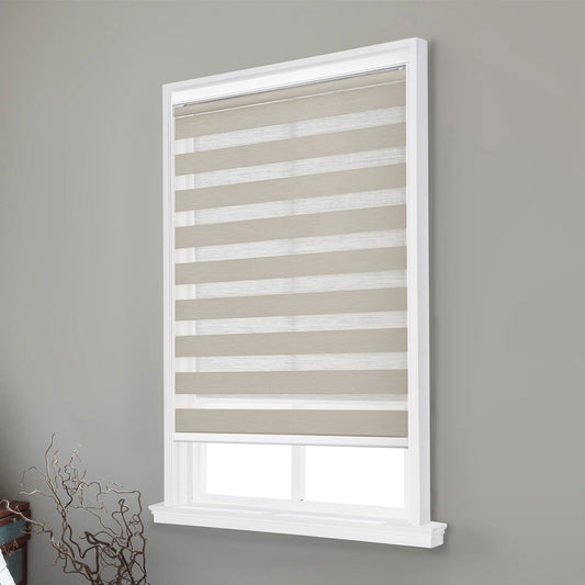 Customize No Drill Zebra Blinds No Tools Zebra Shades Cordless Roller Shades for Windows Dual Layer Roller Blinds Room Darkening Custom Size for Indoor, 80% Blackout