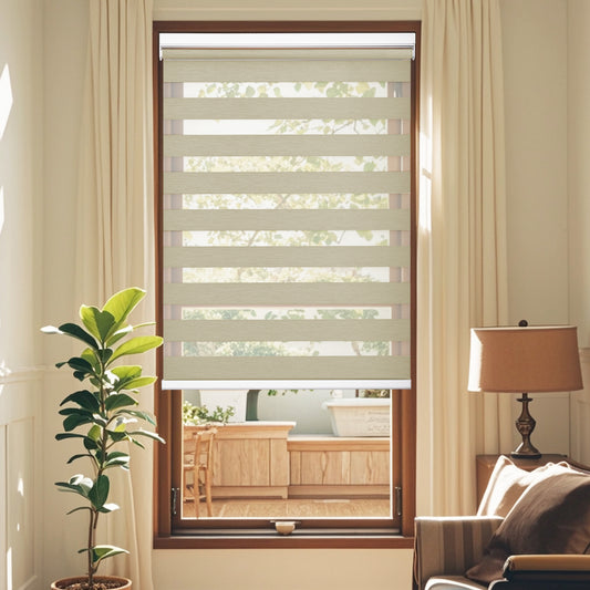 Customize No Drill Zebra Blinds No Tools Zebra Shades Cordless Roller Shades for Windows Dual Layer Roller Blinds Room Darkening Custom Size for Indoor, 80% Blackout