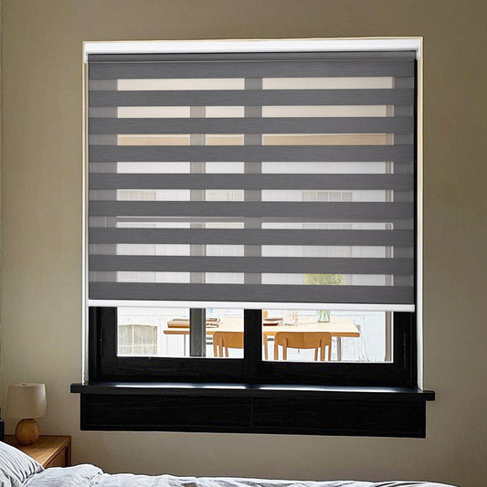 Customize No Drill Zebra Blinds No Tools Zebra Shades Cordless Roller Shades for Windows Dual Layer Roller Blinds Room Darkening Custom Size for Indoor, 80% Blackout