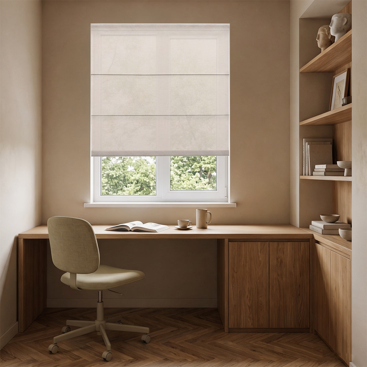 Romantische Rollos für Fenster, ohne Bohren, schnurlose, lichtdurchlässige Rollos, Sondermaß, bedruckt, Slub-Leinen, Natur