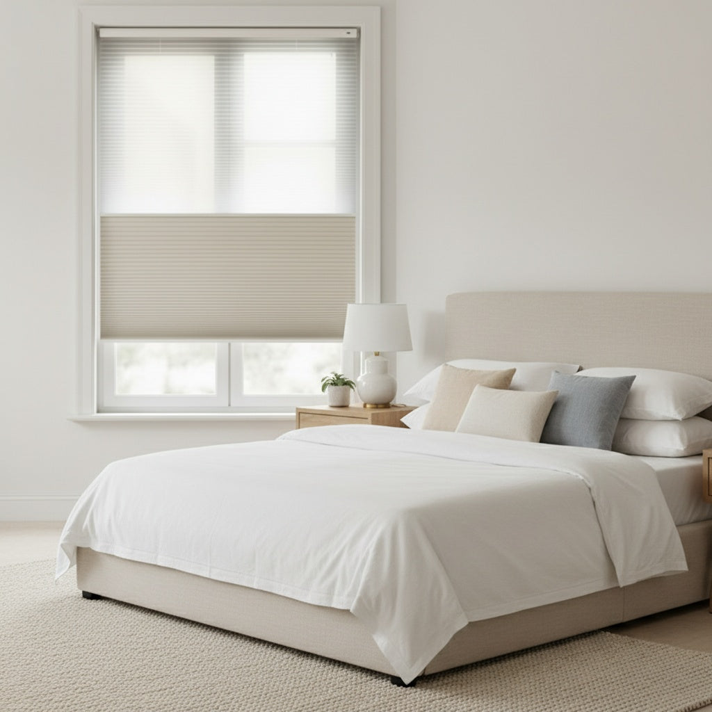 Smart Electric Remote Honeycomb Blinds Double-Fabric Cordless Easy No-Drill Mount