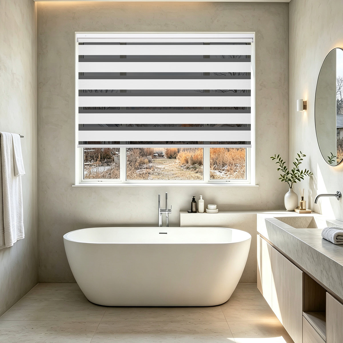 No Drill Cordless Blackout Zebra Shades – 98–100% Light Blocking, Custom Made to Measure
