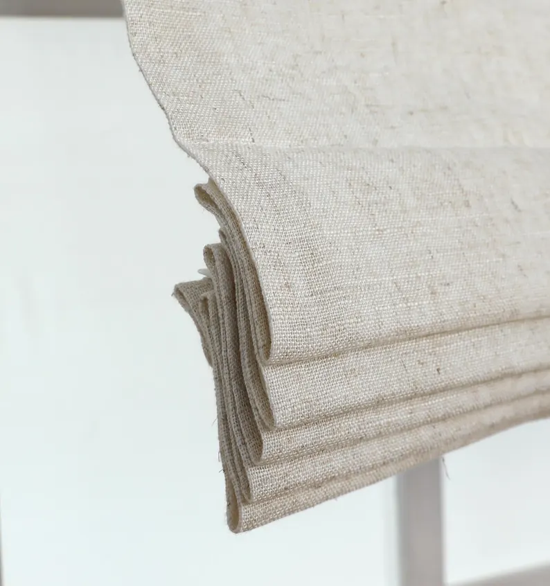 Roman Shades for Windows No Drill Cordless Room Darkening Shades Custom Size Prints Slub Linen Natural