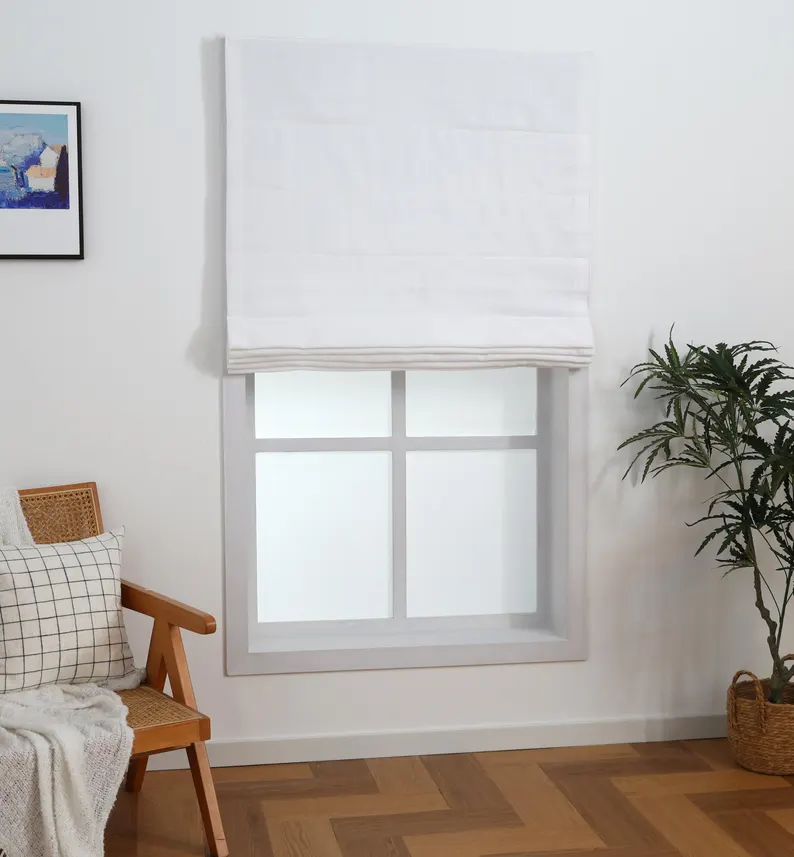 Roman Shades for Windows No Drill Cordless Room Darkening Shades Custom Size Prints Slub Linen Natural