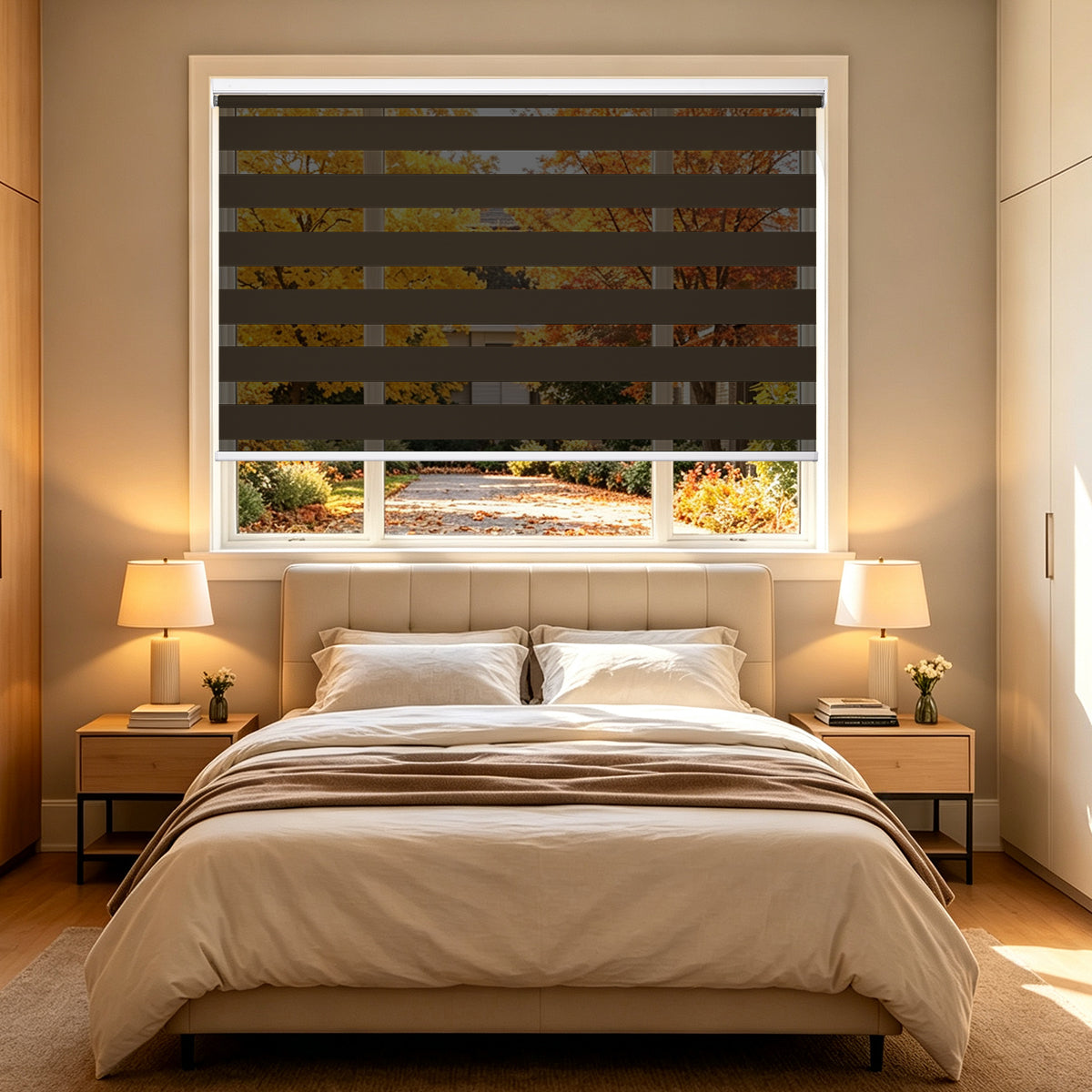 No Drill Cordless Blackout Zebra Shades – 98–100% Light Blocking, Custom Made to Measure