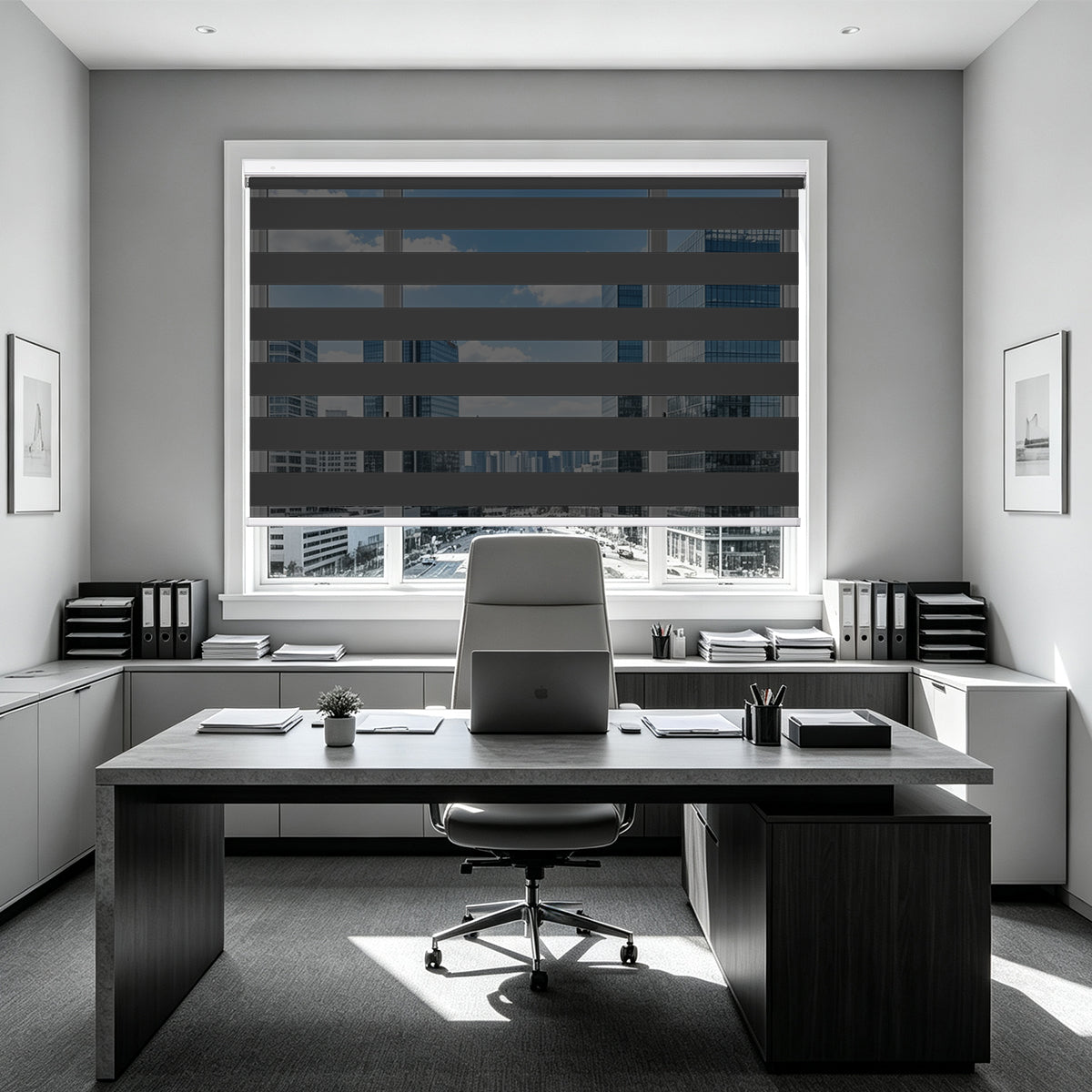 No Drill Cordless Blackout Zebra Shades – 98–100% Light Blocking, Custom Made to Measure