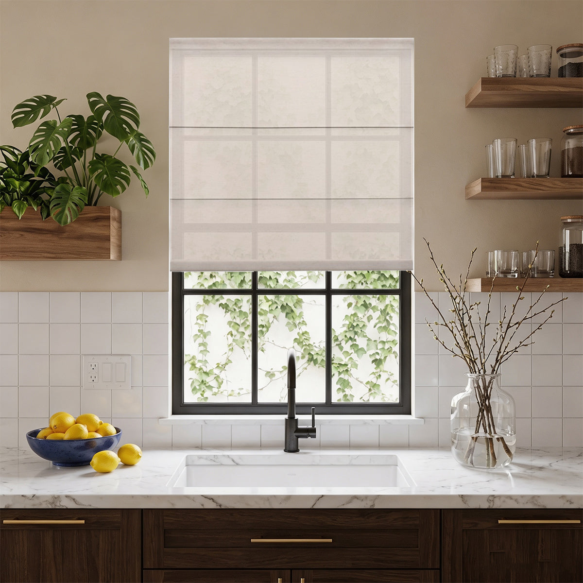 Romantische Rollos für Fenster, ohne Bohren, schnurlose, lichtdurchlässige Rollos, Sondermaß, bedruckt, Slub-Leinen, Natur