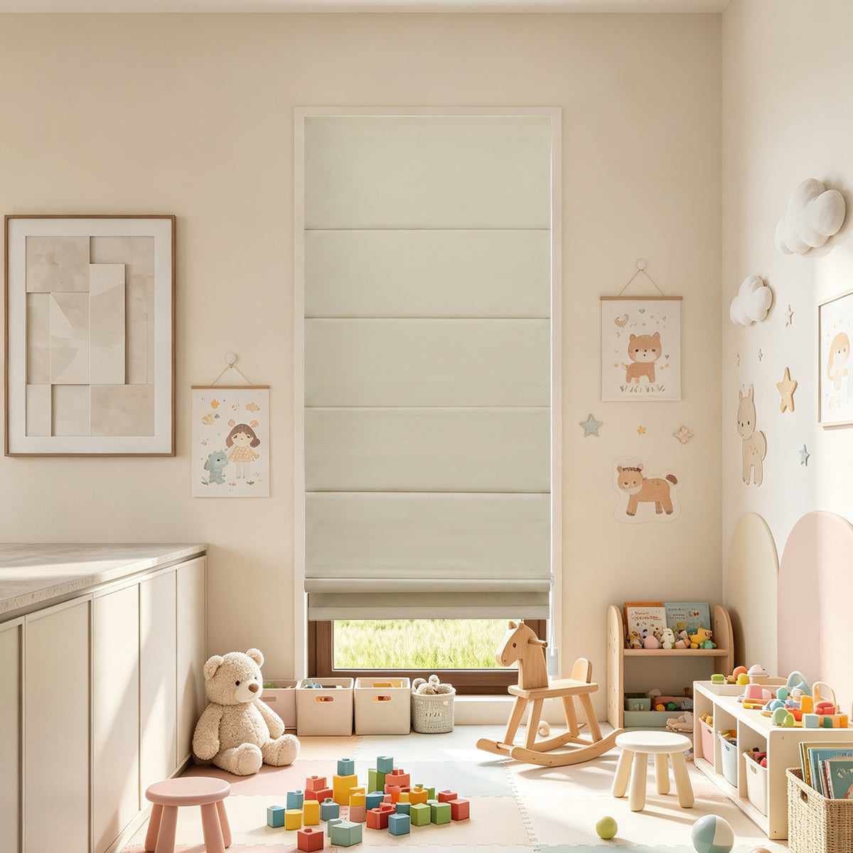 No Drill  100% Blackout Corded Custom Roman Shades For Windows Inside Mount