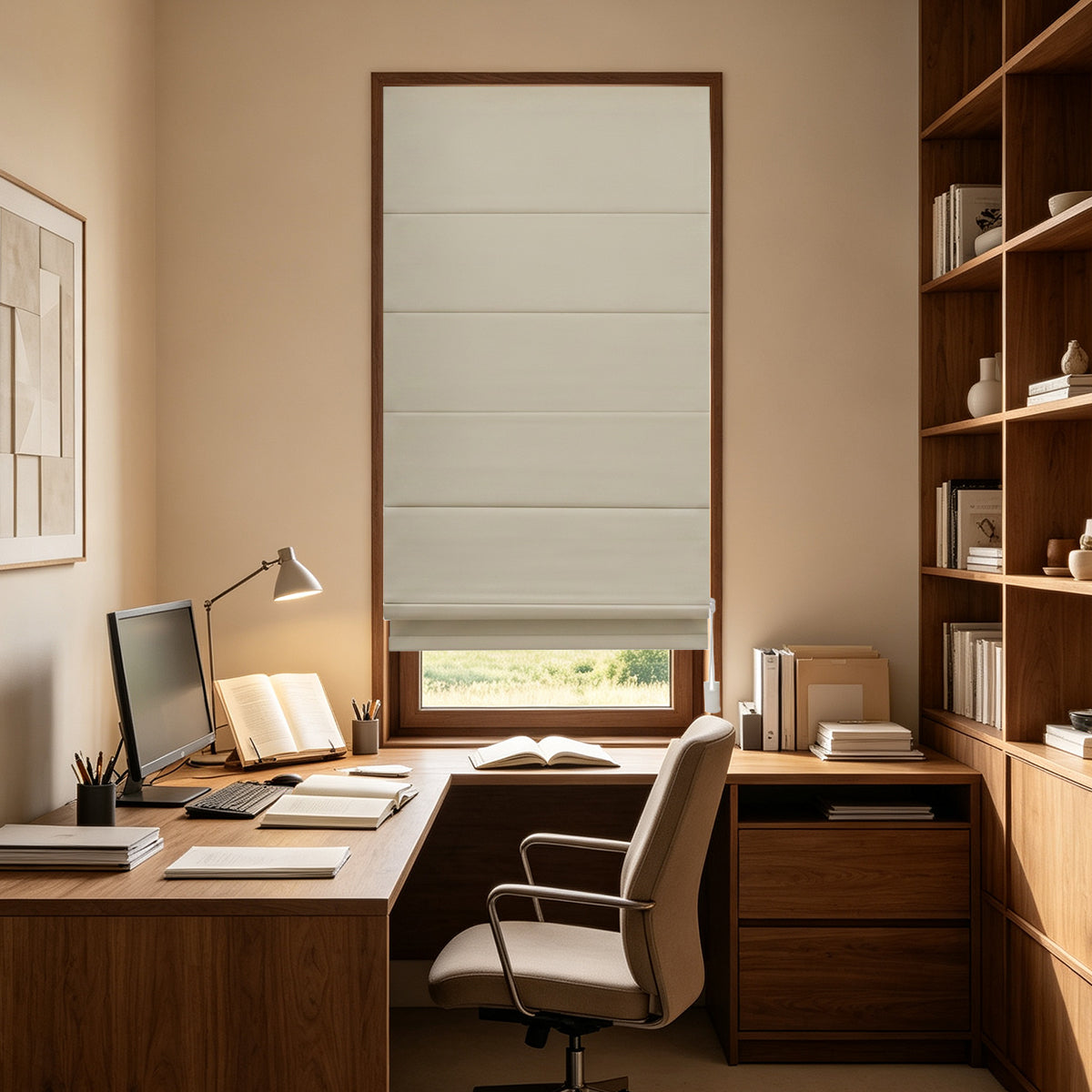 No Drill  100% Blackout Corded Custom Roman Shades For Windows Inside Mount