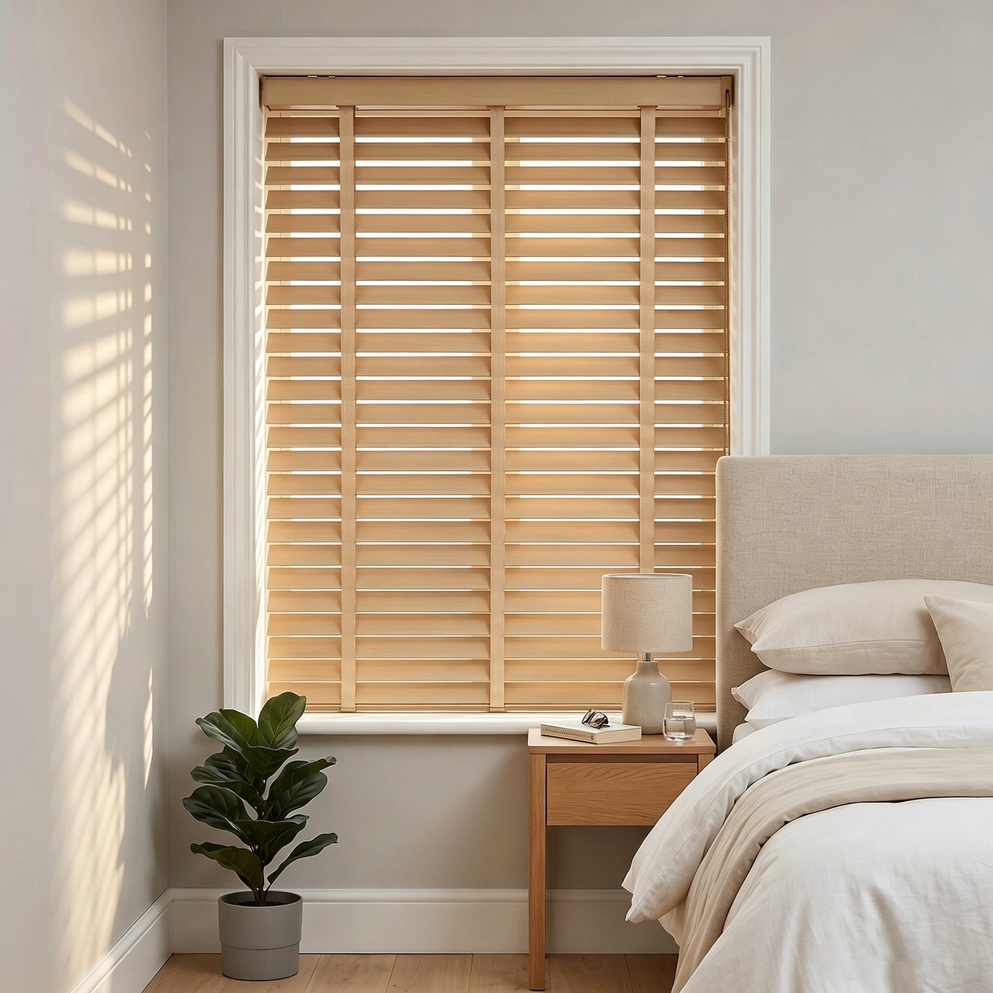Easy Install Corded Waterproof Wood Blinds With String For Bathroom Kitchen Room - Custom Size