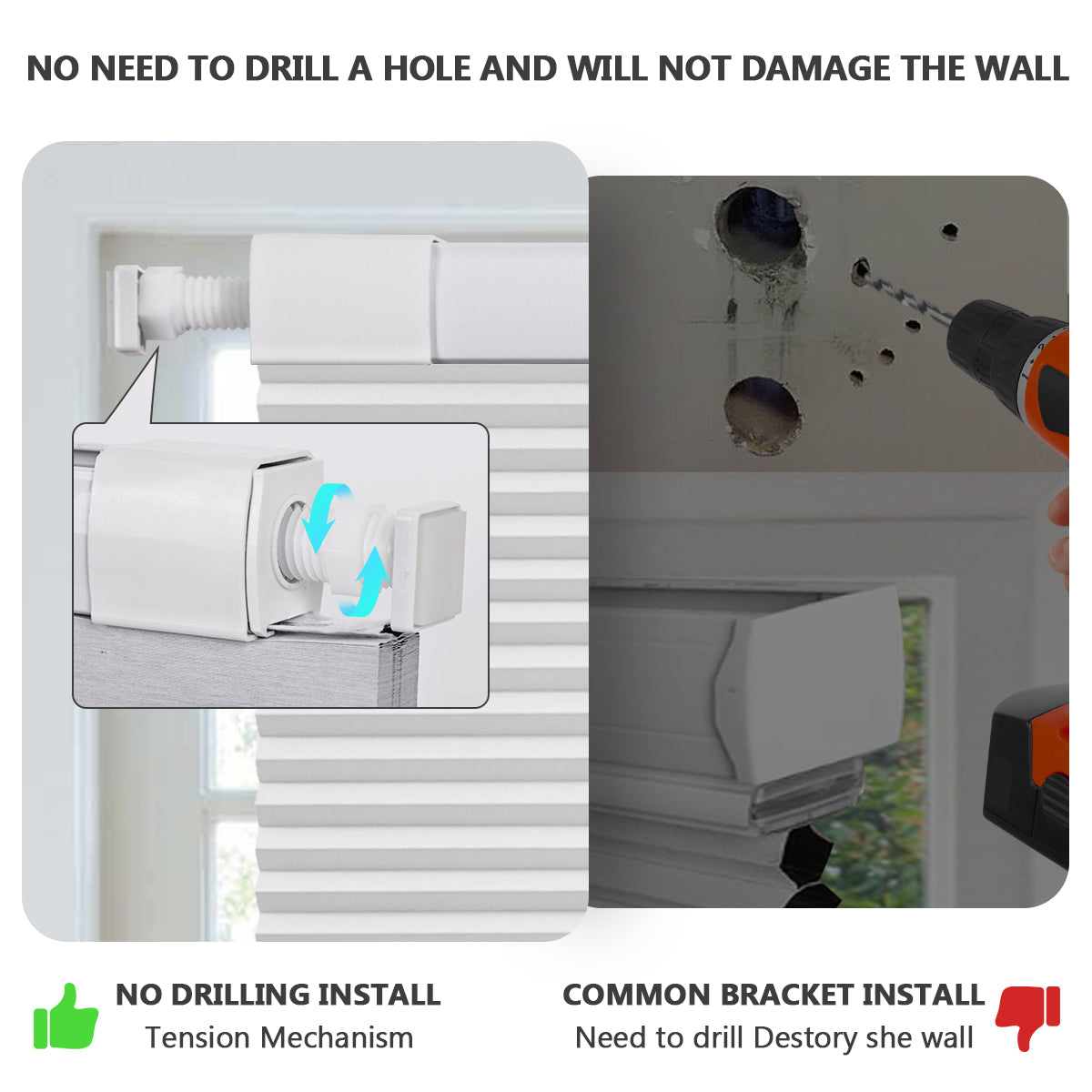 Customizable size No Drill No Tools Blackout Window Cover,Cordless Honeycomb Blinds