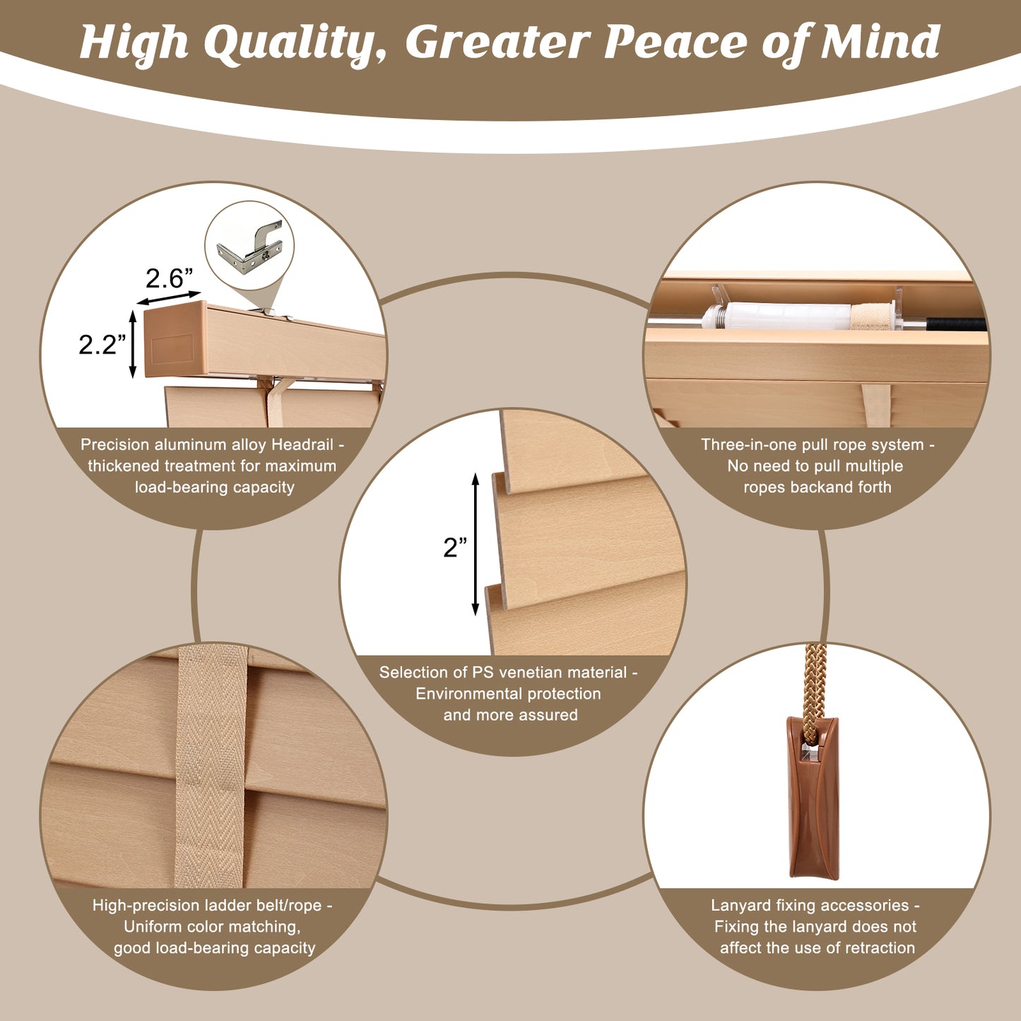 Easy Install Corded Waterproof Wood Blinds With String For Bathroom Kitchen Room - Custom Size