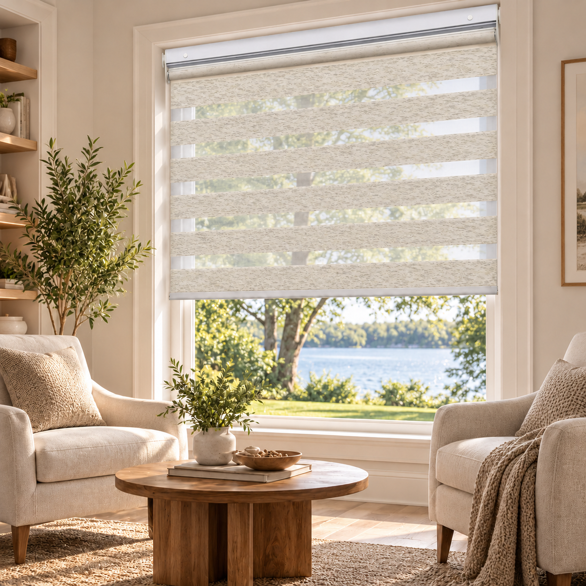 No-Drill Cordless Room-Darkening Zebra Shades – Dual-End Mount