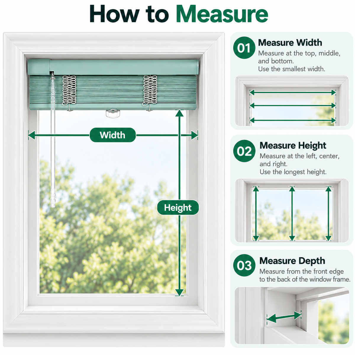 No-Drill Cordless Aluminum Venetian Blinds – Mint Green