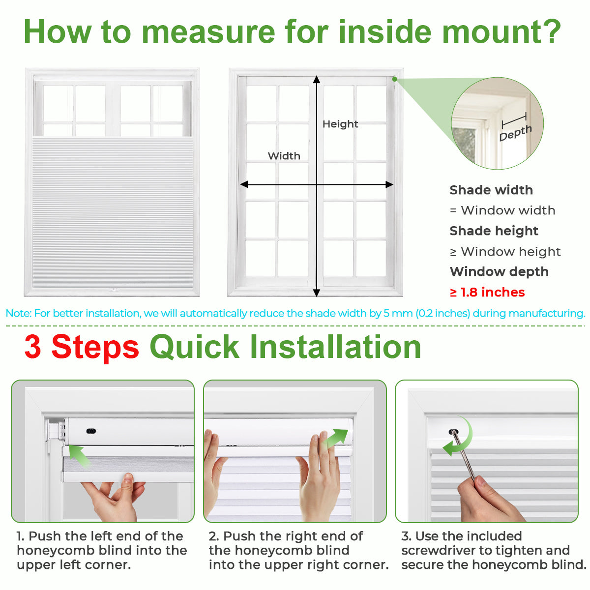 Upgraded Non-Slip Pads - No Drill Top-Down Cordless Cellular Shades 100% Room Darkening Shades