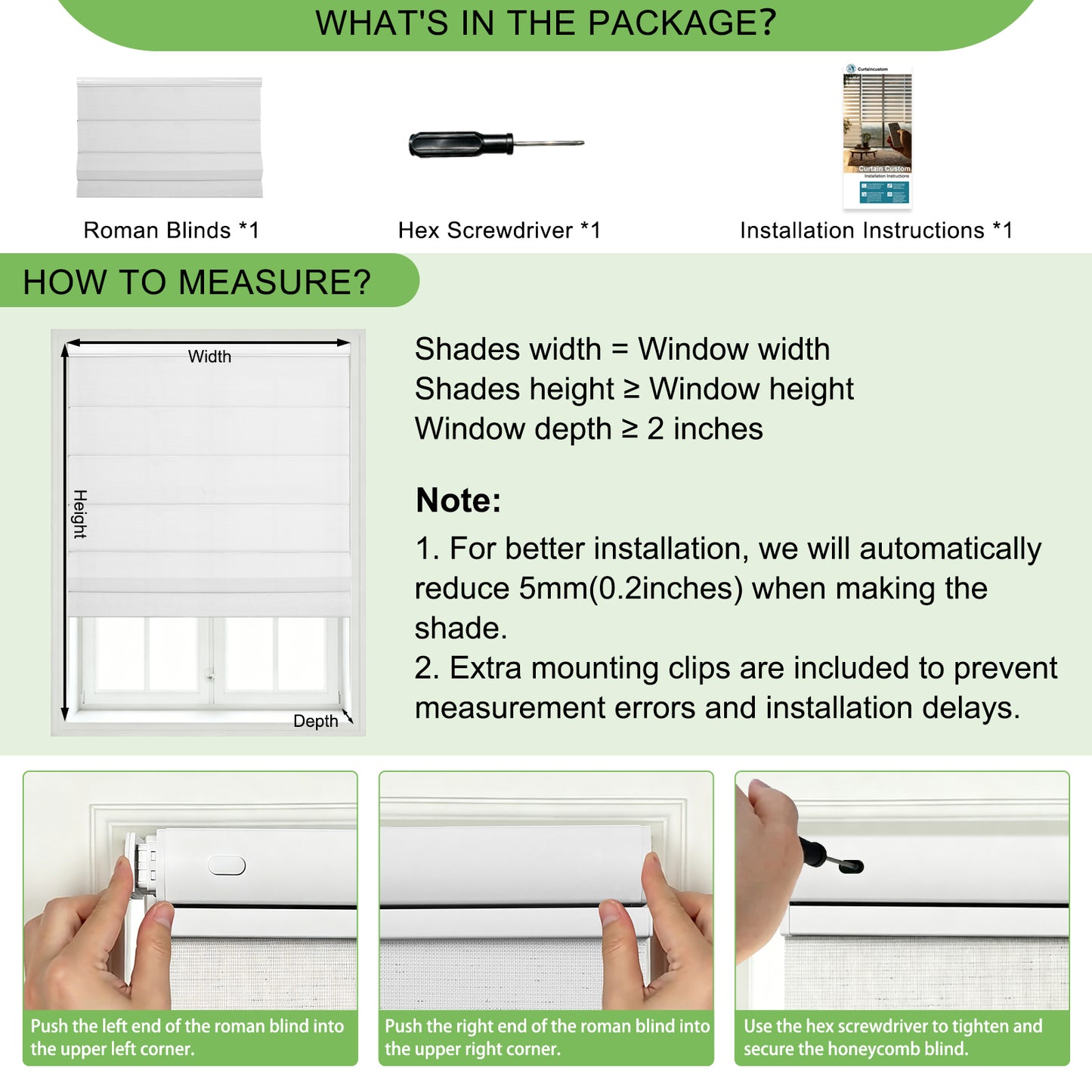 Drill-Free Cordless Roman Shade – Light Filtering Privacy Top Down Bottom Up
