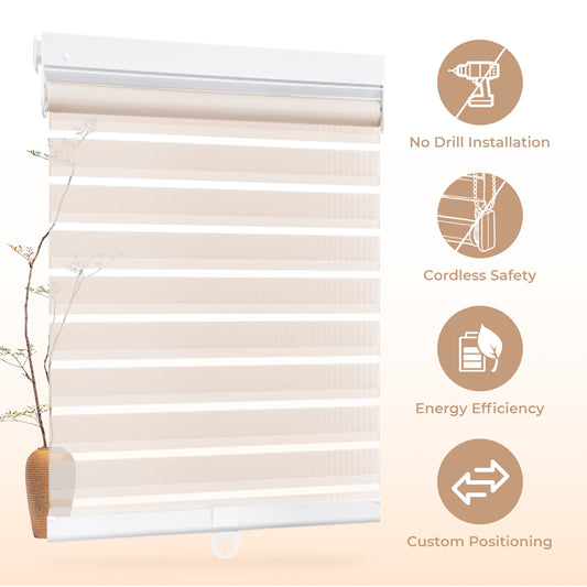 Textured Woven Zebra Blinds, Premium Dual Layer Waterproof Roller Shades for Modern Home Decor