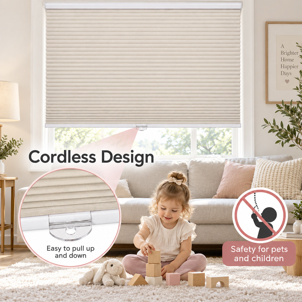 No Drill Blackout Cellular Shades Cordless 45mm Honeycomb Shades