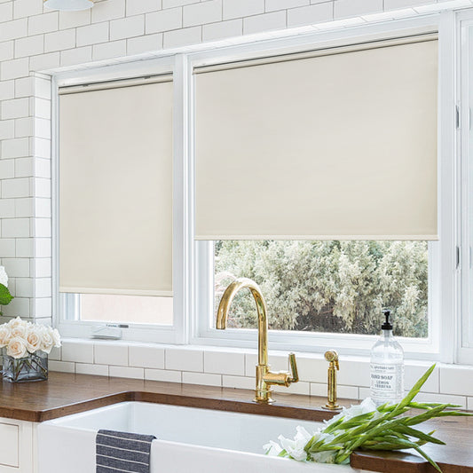 No Drill Cordless Roller Shades No Tools 100% Blackout Roller Windows Blinds Waterproof Fabric Privacy Blinds Thermal Insulated Tension Shades for Home Office