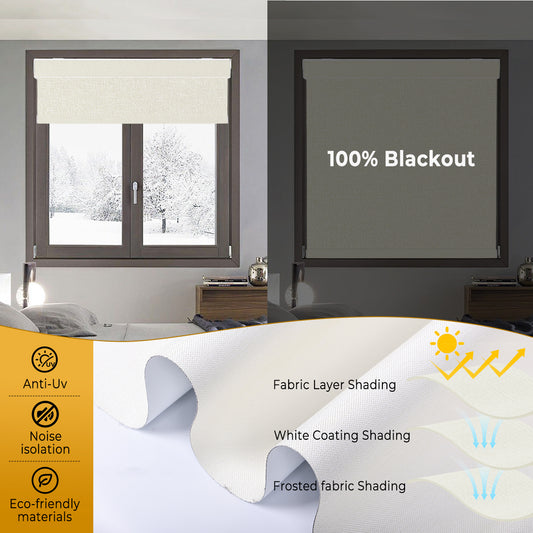 Smart Motorized Blinds with Remote, Cordless Automatic Roller Shades, Blackout Electric Blind Drilled Cassette for Windows
