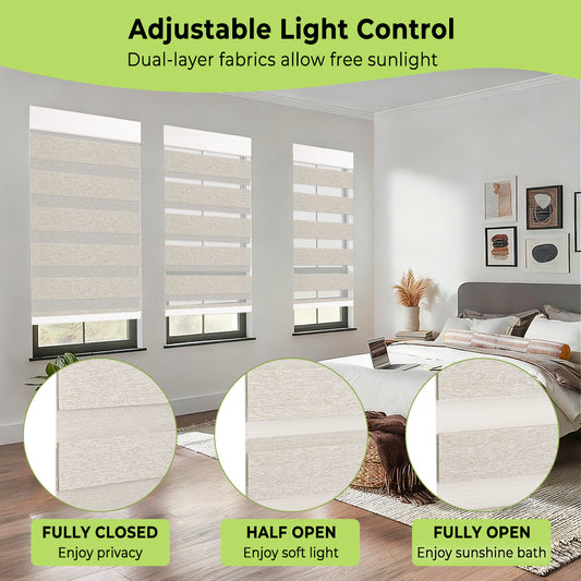 Cordless Zebra Blinds for Windows Pull Down Roller Window Shades Dual Layer Light Filtering Privacy for Day and Night, Free-Stop Door Shades for Home Easy to Install