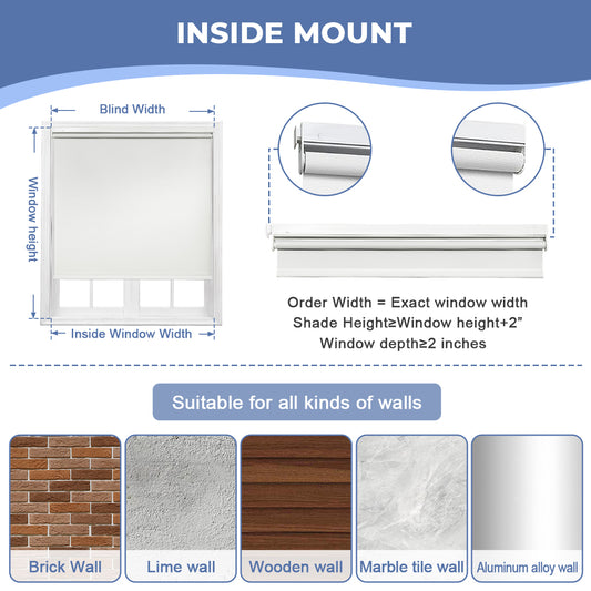 No Drill Cordless Roller Shades No Tools 100% Blackout Roller Windows Blinds Waterproof Fabric Privacy Blinds Thermal Insulated Tension Shades for Home Office