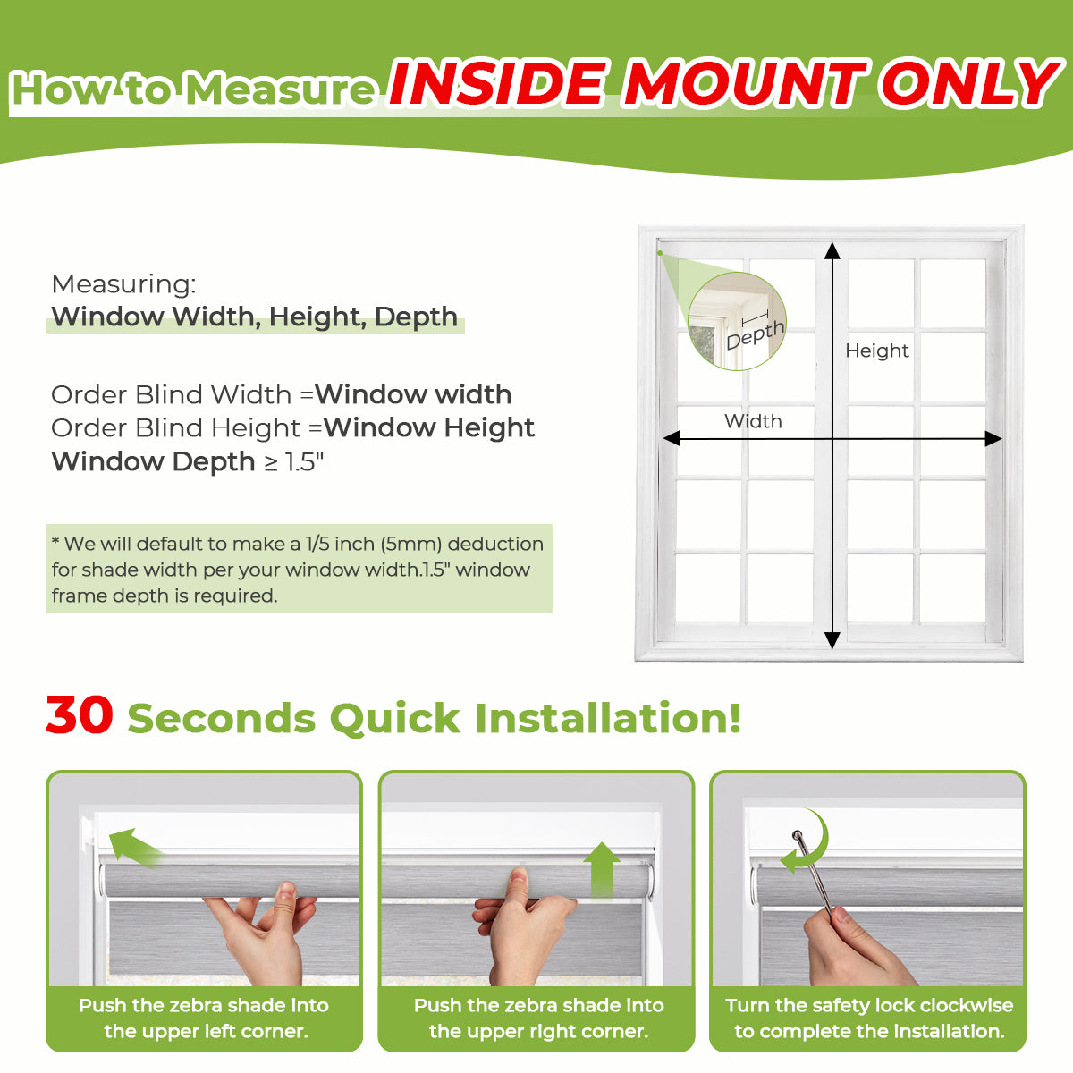 No Drill Zebra Shades – Cordless Room Darkening Window Shades