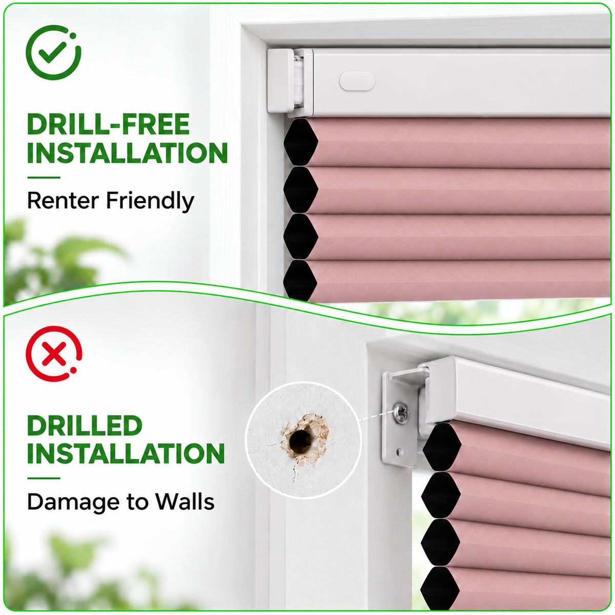 No Drill Blackout Cellular Shades, Cordless 45mm Honeycomb Shades