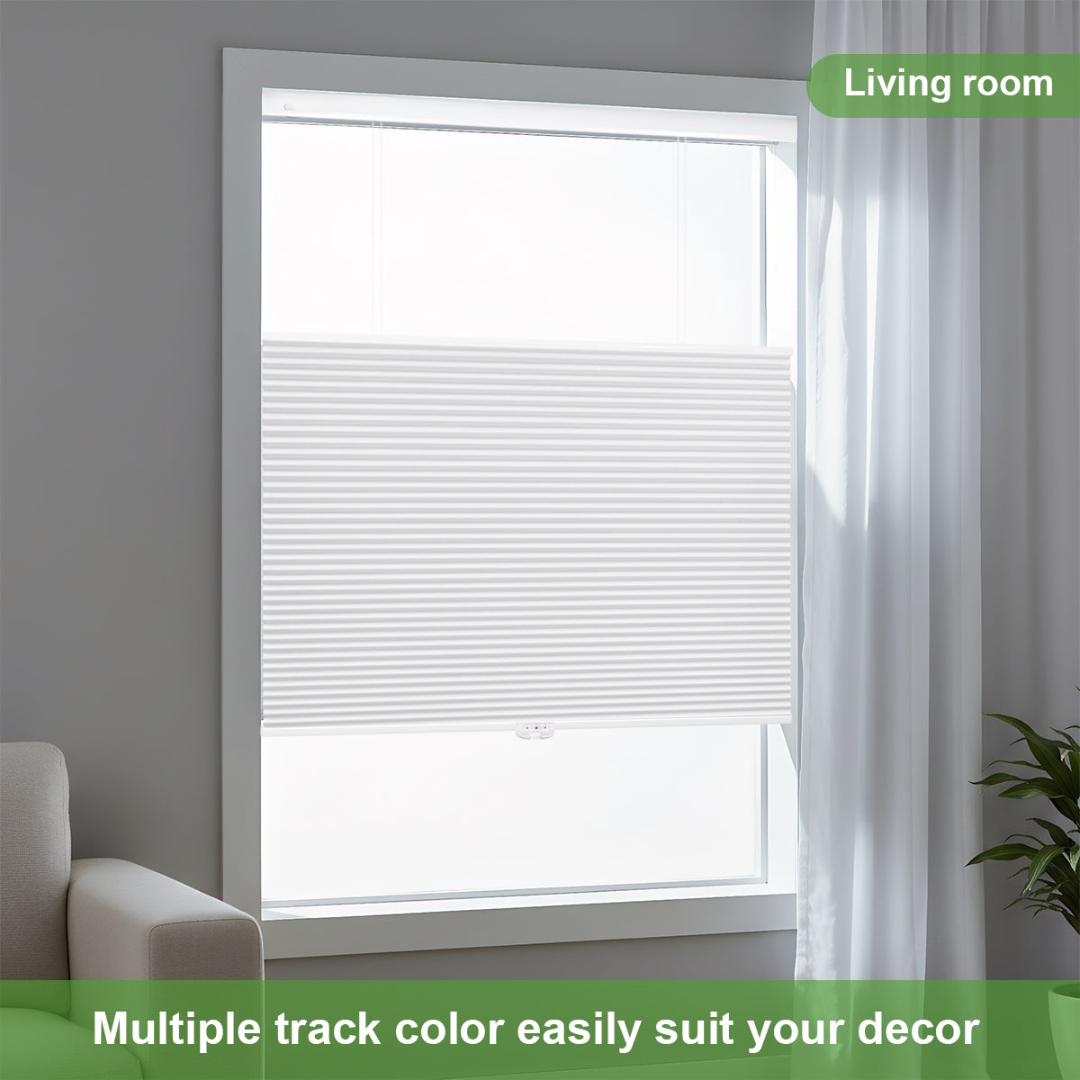 Upgraded Non-Slip Pads - No Drill Top-Down Cordless Cellular Shades 100% Room Darkening Shades