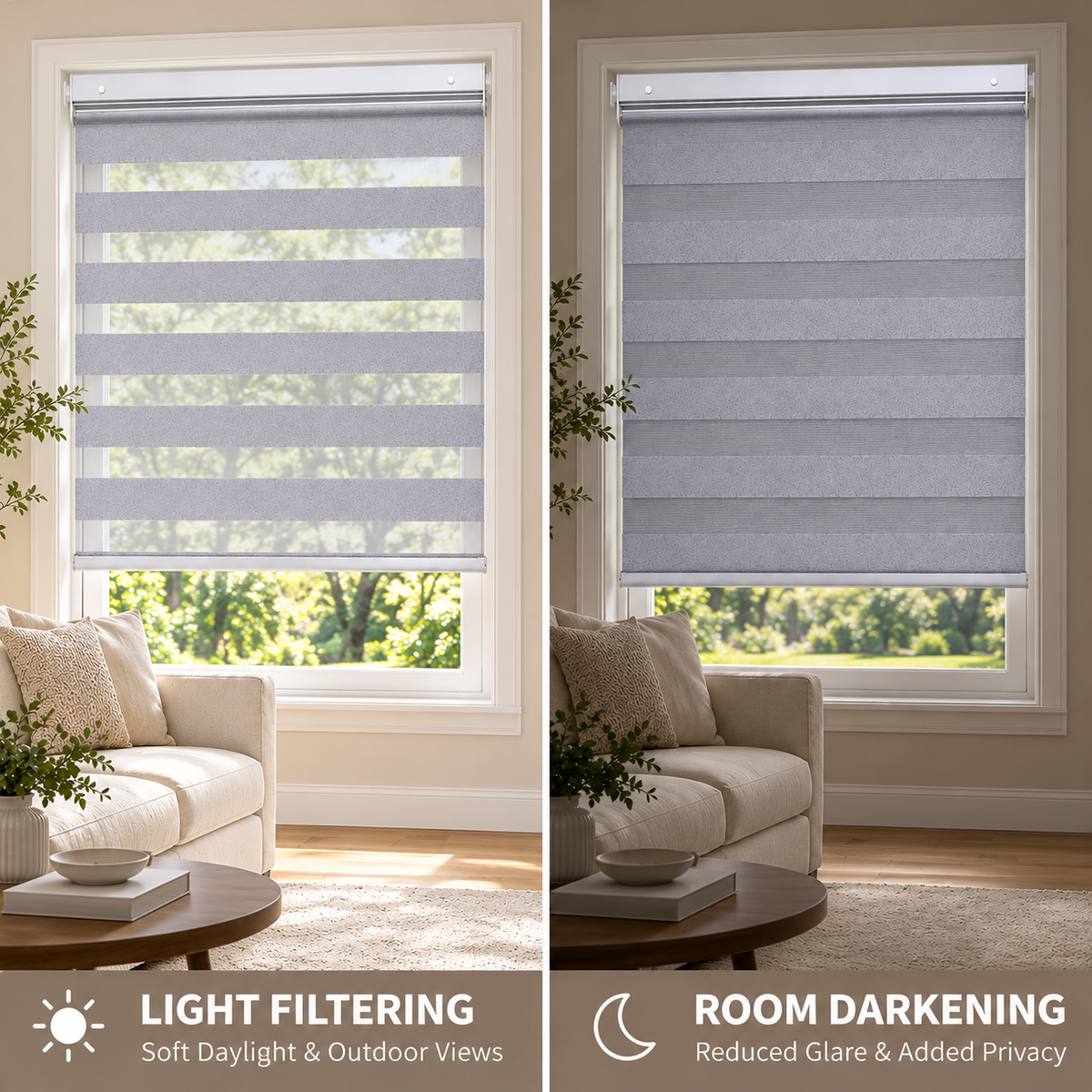 No-Drill Cordless Room-Darkening Zebra Shades – Dual-End Mount