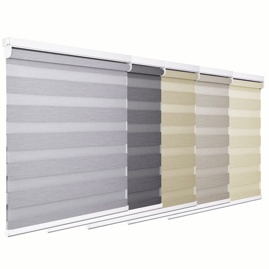 Customize No Drill Zebra Blinds No Tools Zebra Shades Cordless Roller Shades for Windows Dual Layer Roller Blinds Room Darkening Custom Size for Indoor, 80% Blackout