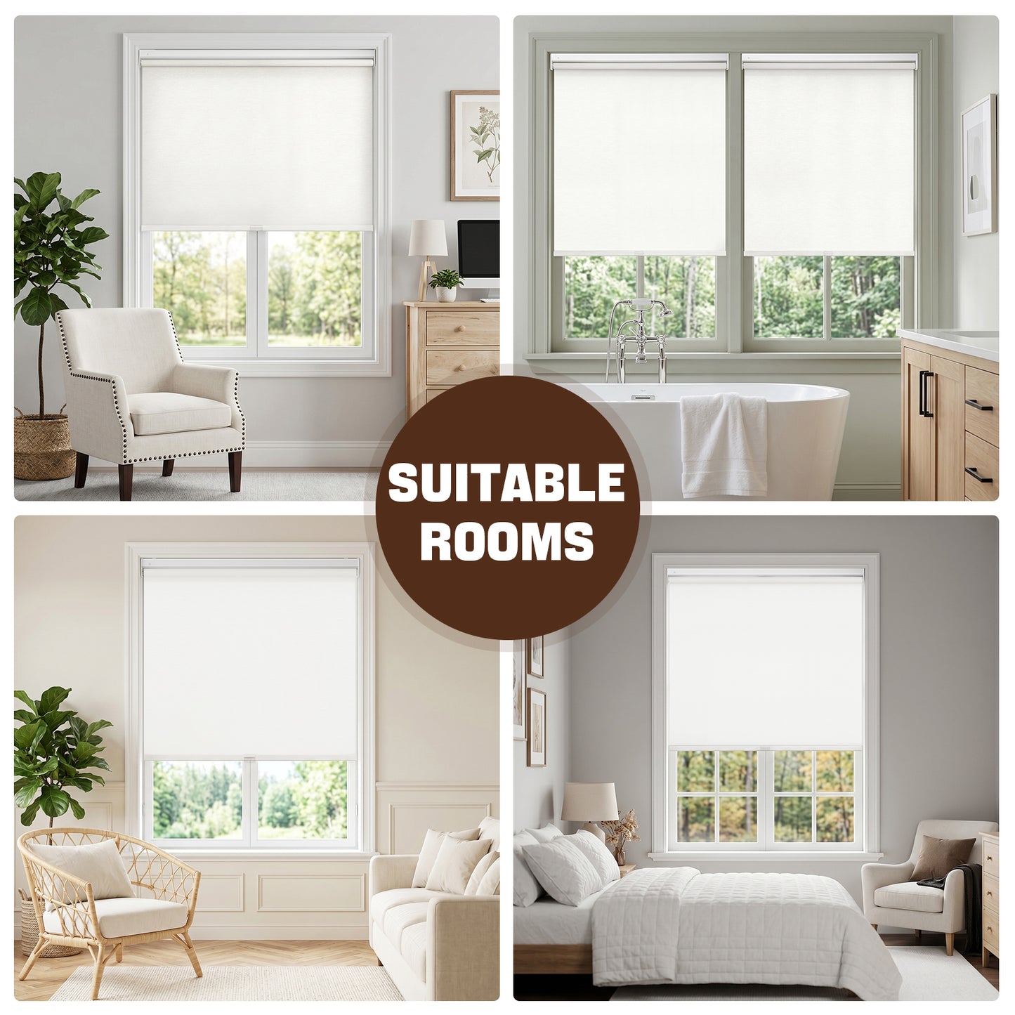 Store enrouleur manuel translucide sans perçage – Voilage pour fenêtre (Location, Cuisine, Salle de bain)