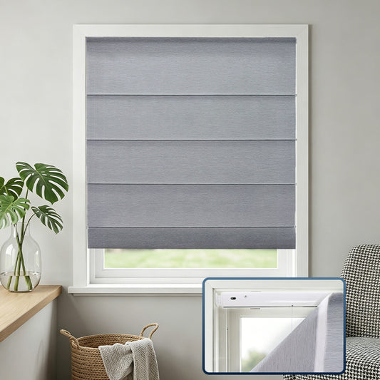 No-Drill Cordless Light Filtering Sheer Privacy Fabric Roman Shade For Living Room Bedroom Kitchen & Home Office