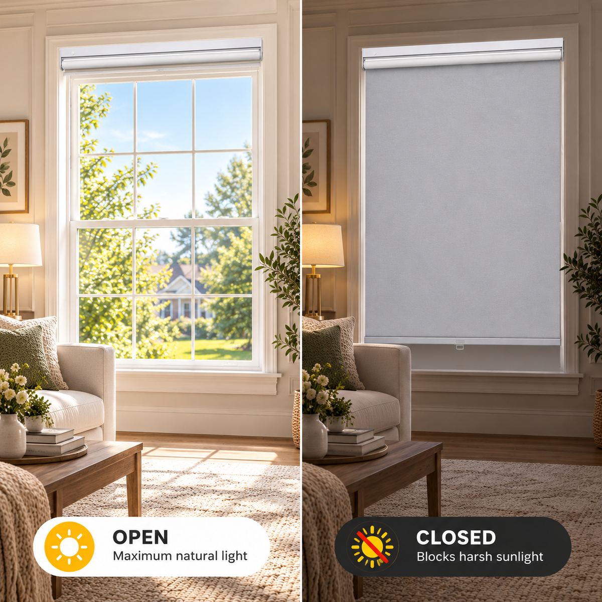 No-Drill Cordless Blackout Roller Shades – Fire-Retardant Custom Window Blinds