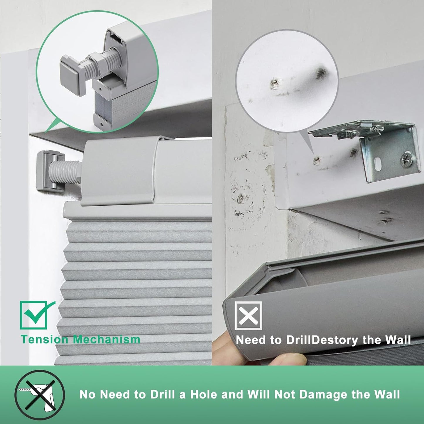 No Tools No Drill Top Down Bottom Up Cellular Shades for Windows, Blackout Fabric, Cordless Honeycomb Indoor Window Blinds, Thermal Insulated Noise Reduction，Custom Size