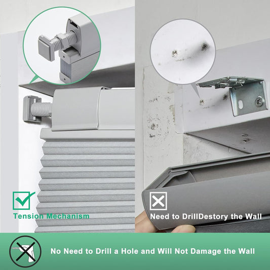 No Tools No Drill Top Down Bottom Up Cellular Shades for Windows, Blackout Fabric, Cordless Honeycomb Indoor Window Blinds, Thermal Insulated Noise Reduction，Custom Size