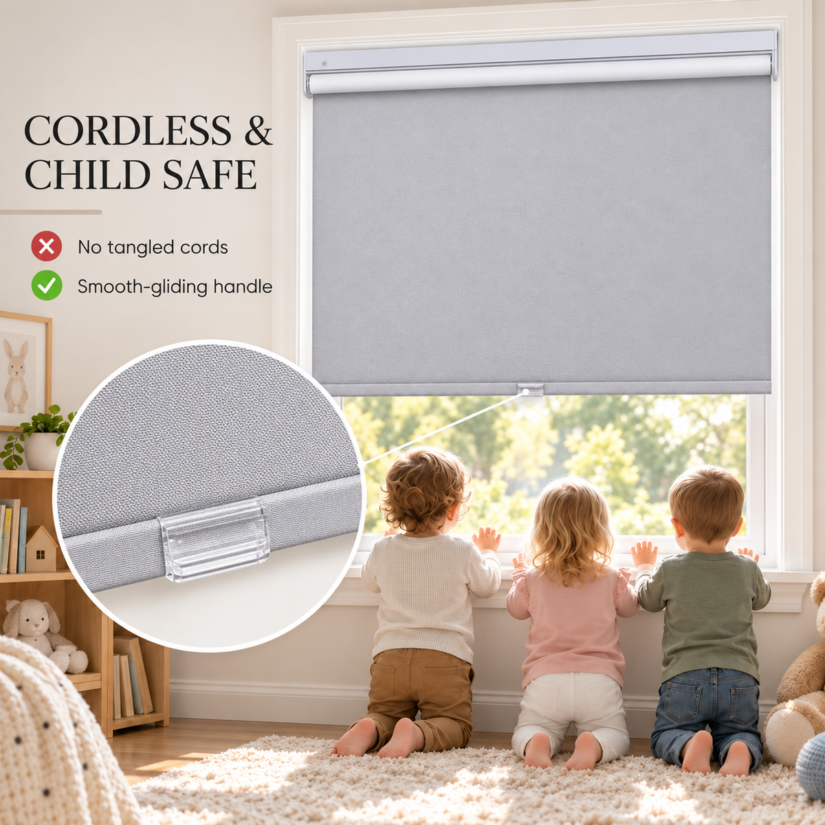 No-Drill Cordless Blackout Roller Shades – Fire-Retardant Custom Window Blinds