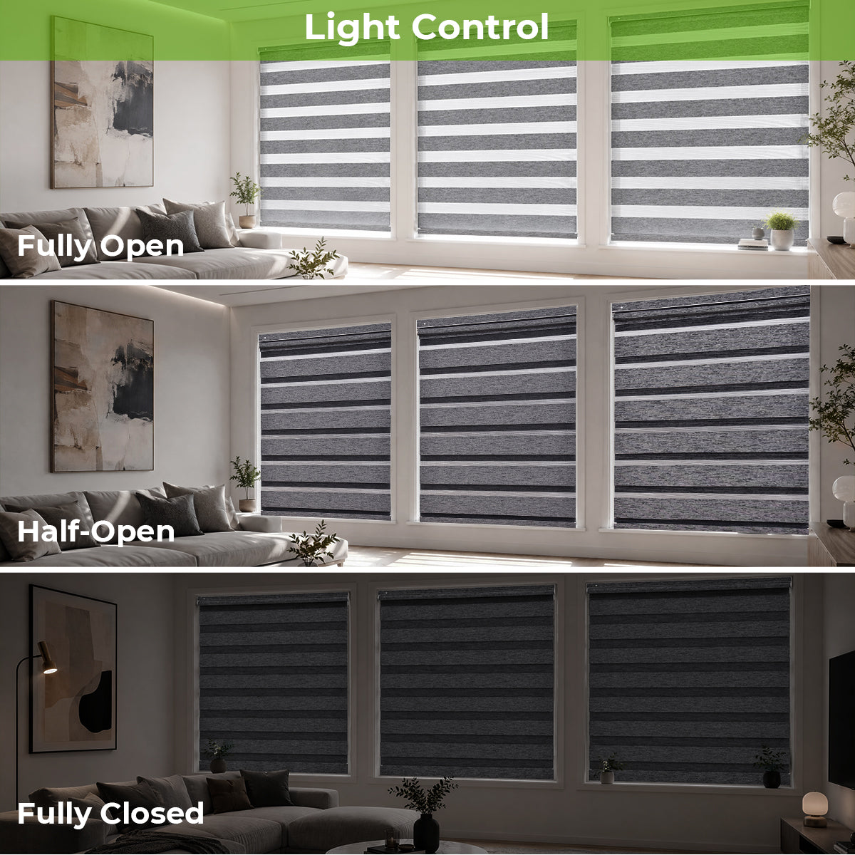 Custom No-Drill Cordless Zebra Blinds Blackout – 100% Light Blocking Window Shades for Home
